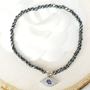 NEW Pave CZ Evil Eye Hematite Stretch Bracelet NWT